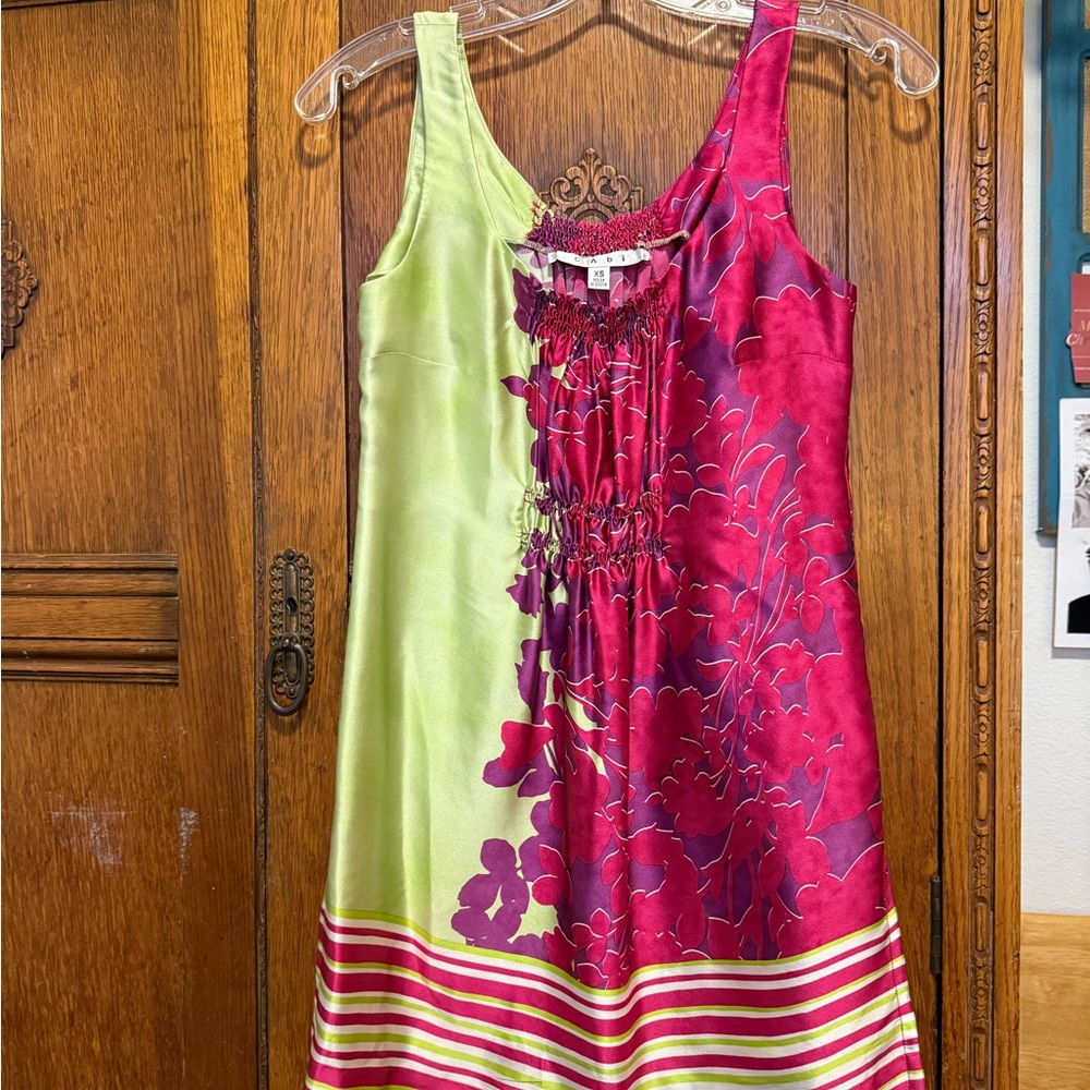 CAbi Green and Red Floral Top